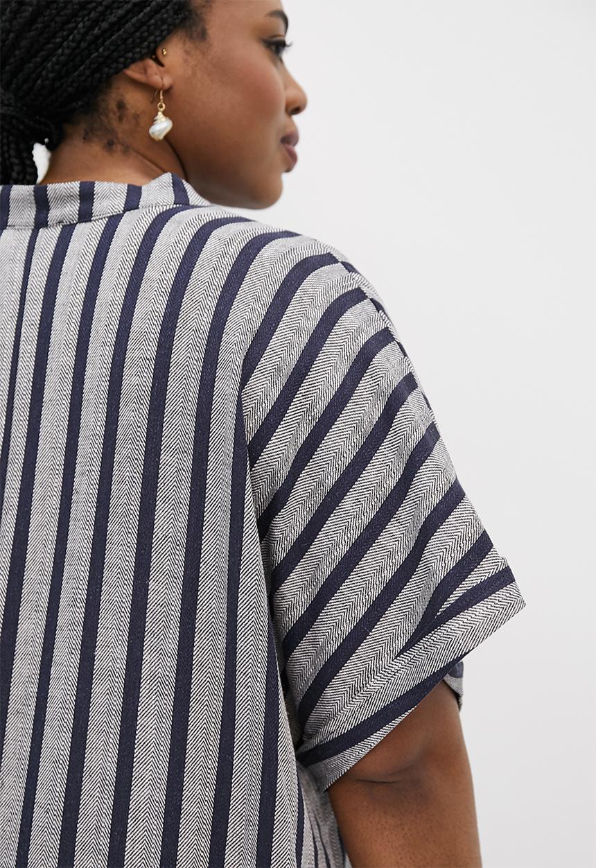 edit Plus - Notch neck midi shift dress - navy stripe