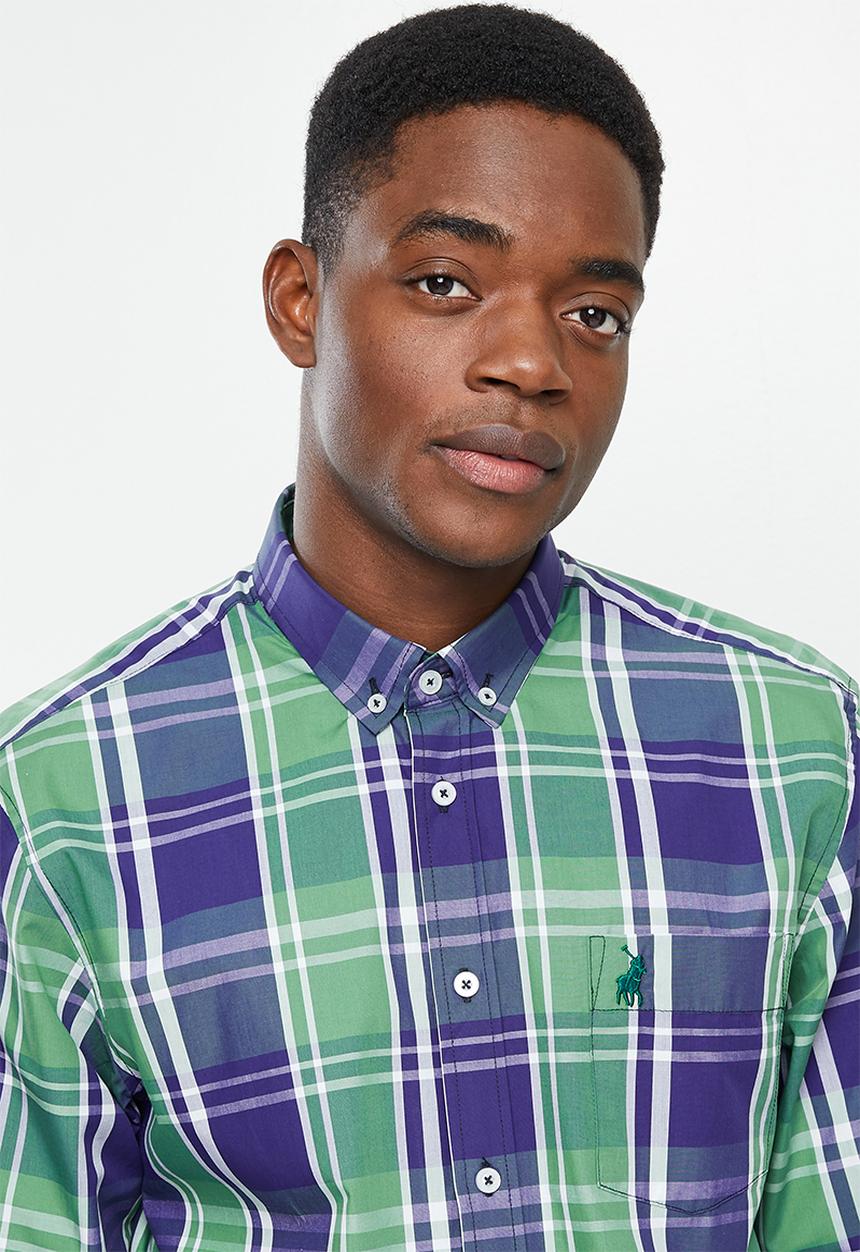 POLO - Men check wk - blue