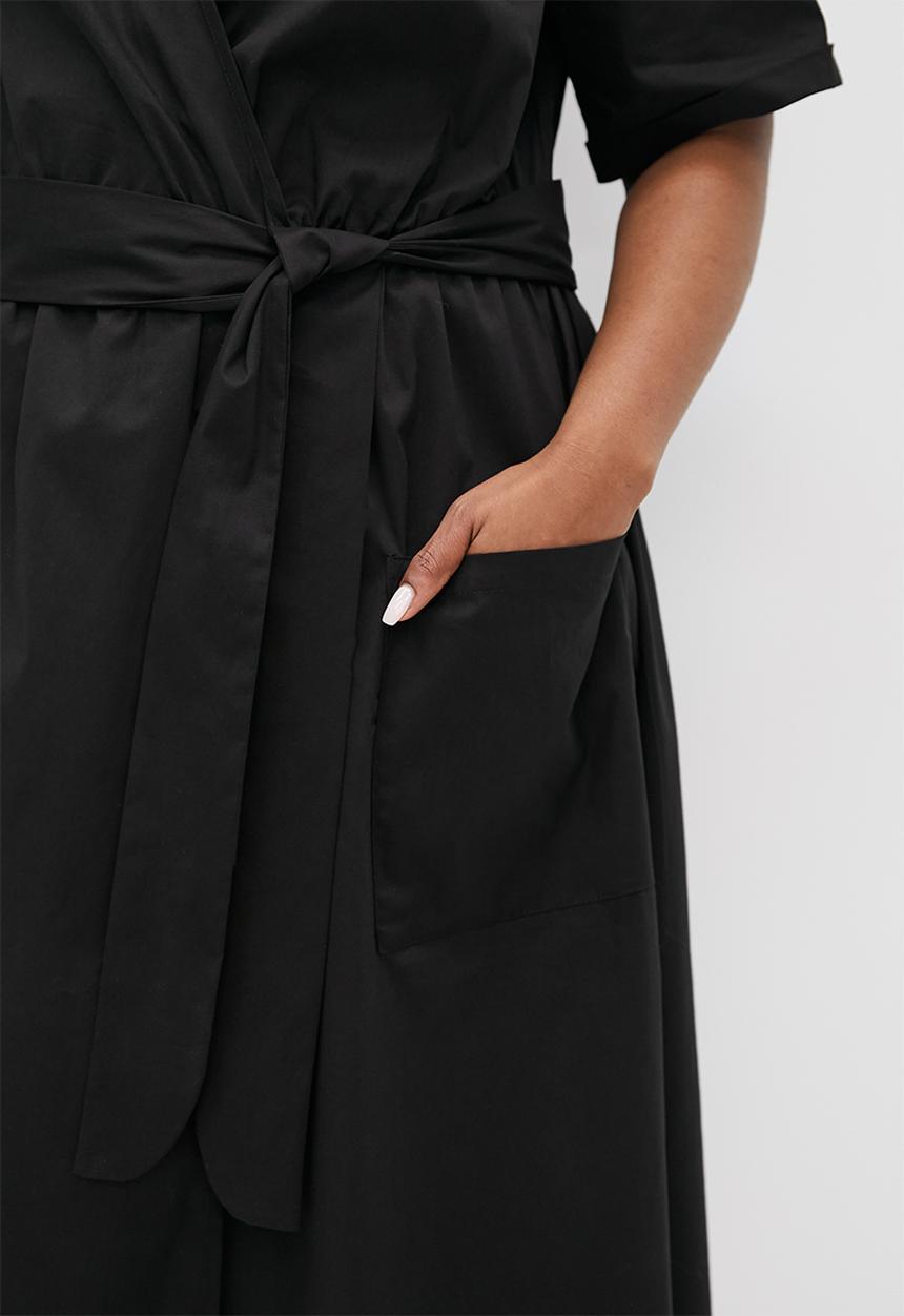 edit Plus - Short sleeve cotton wrap dress - black