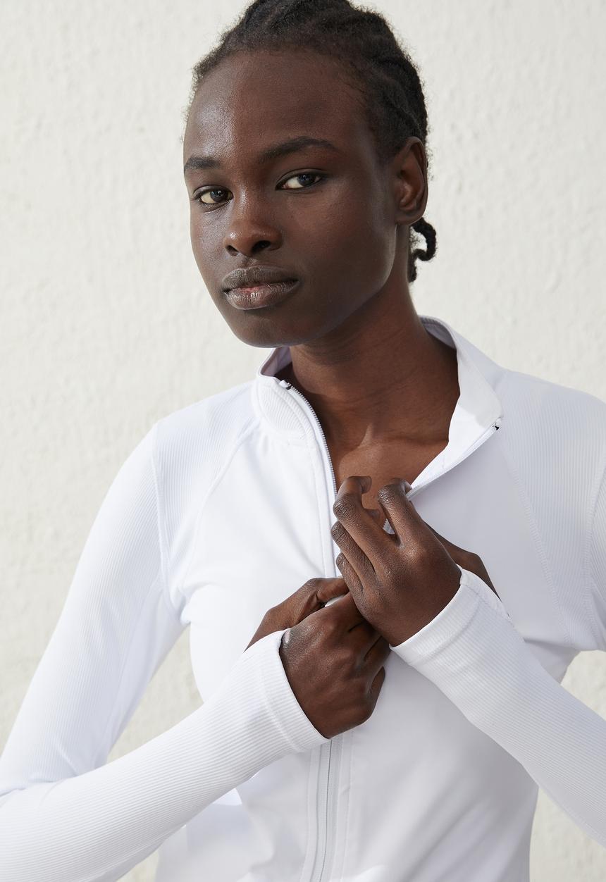 Cotton On - Contouring zip through long sleeve top - white