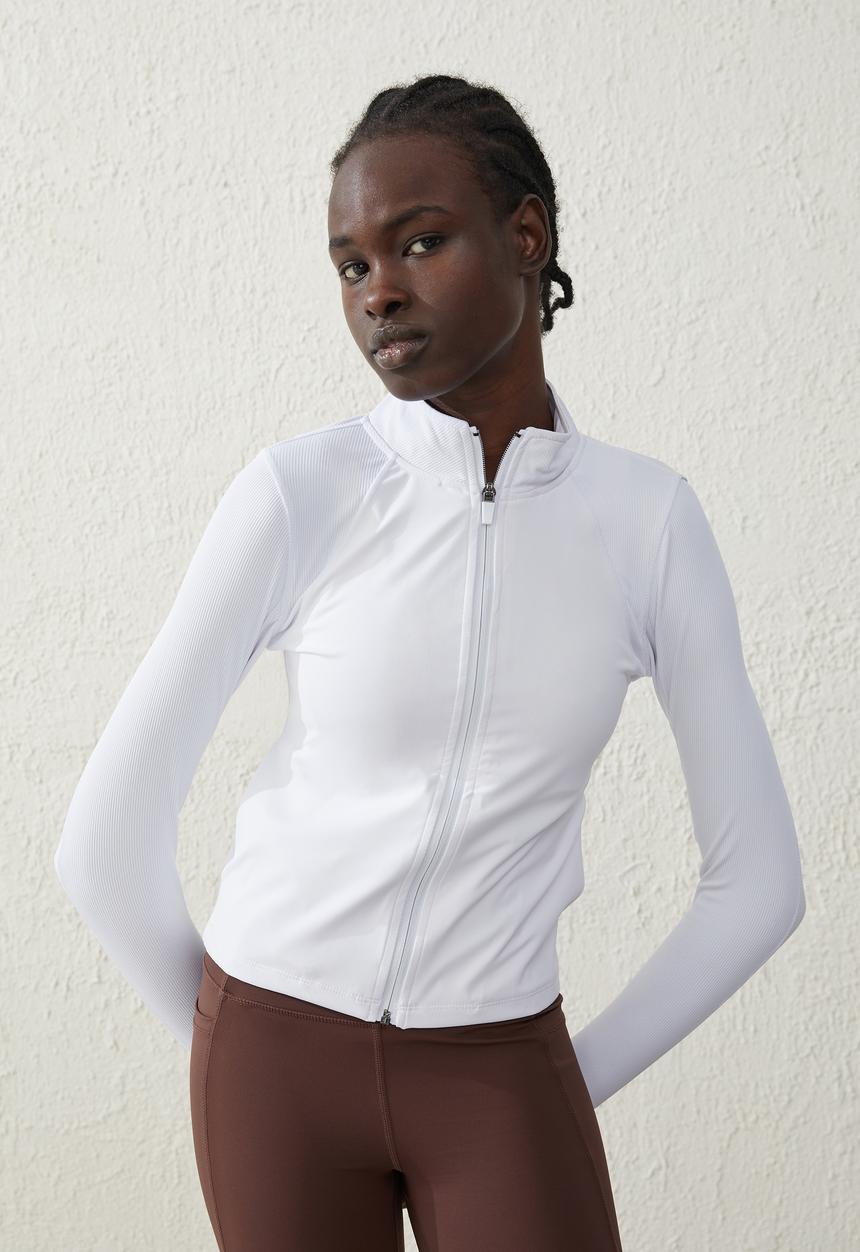 Cotton On - Contouring zip through long sleeve top - white