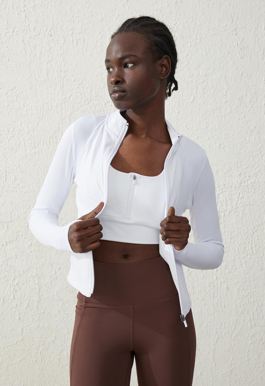 Cotton On - Contouring zip through long sleeve top - white