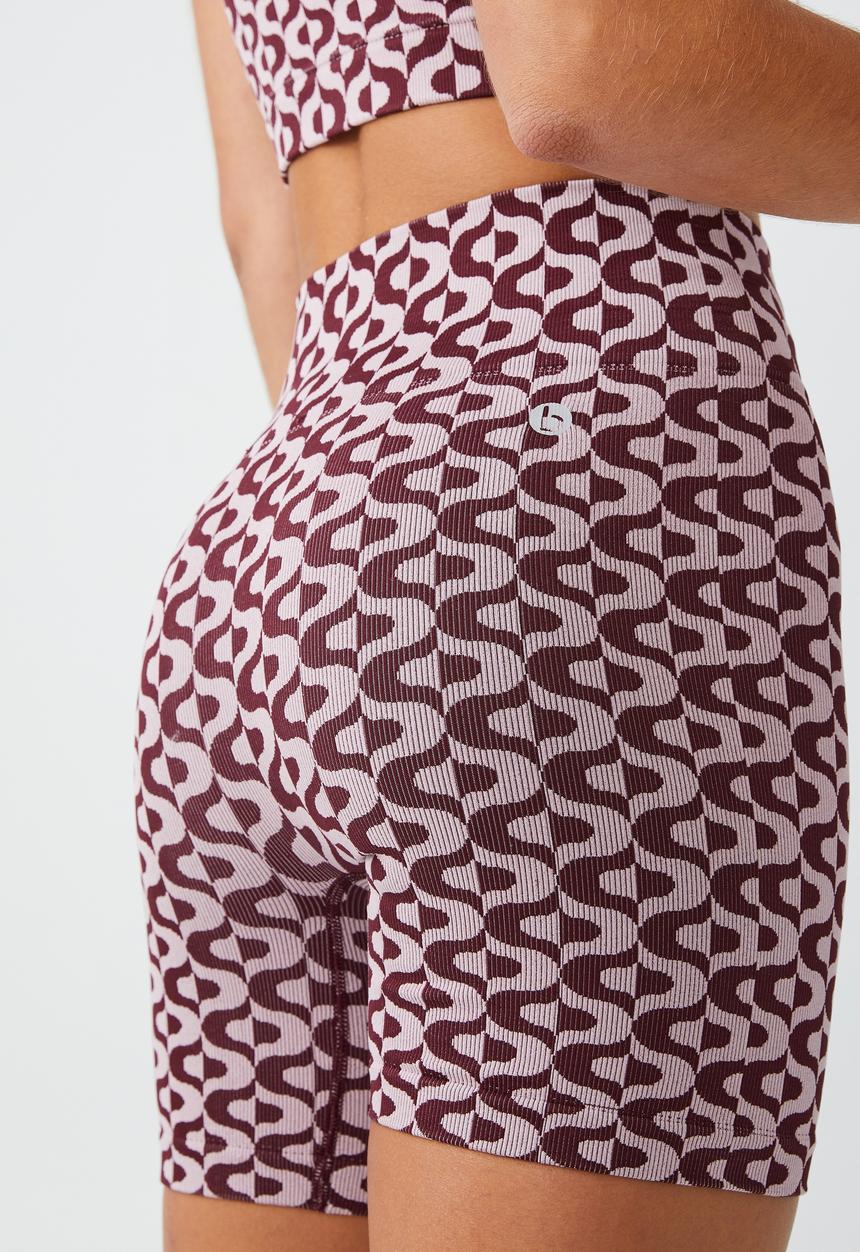 Cotton On - Seamless rib bike short - looping geo burgandy