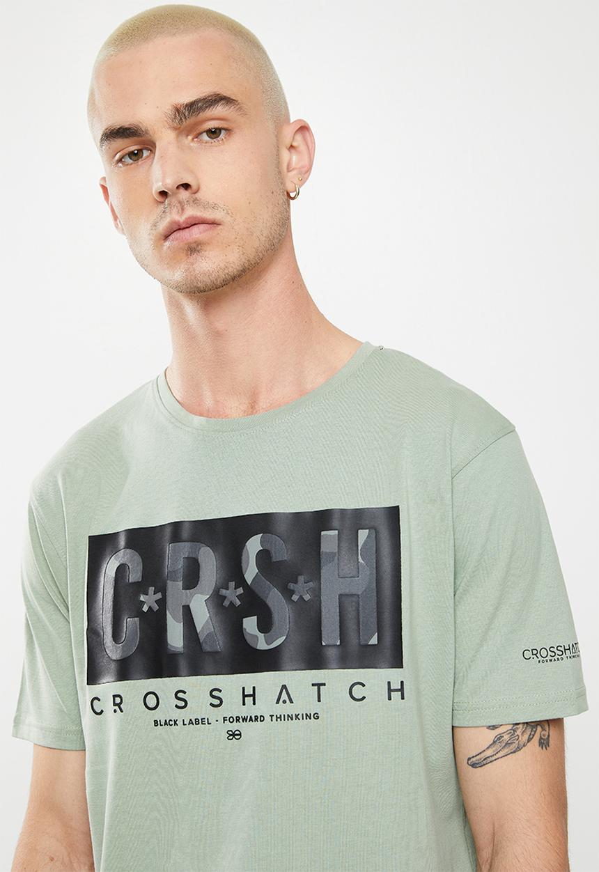 Crosshatch - Meshmore ch crsh raised rubber print tee - sage