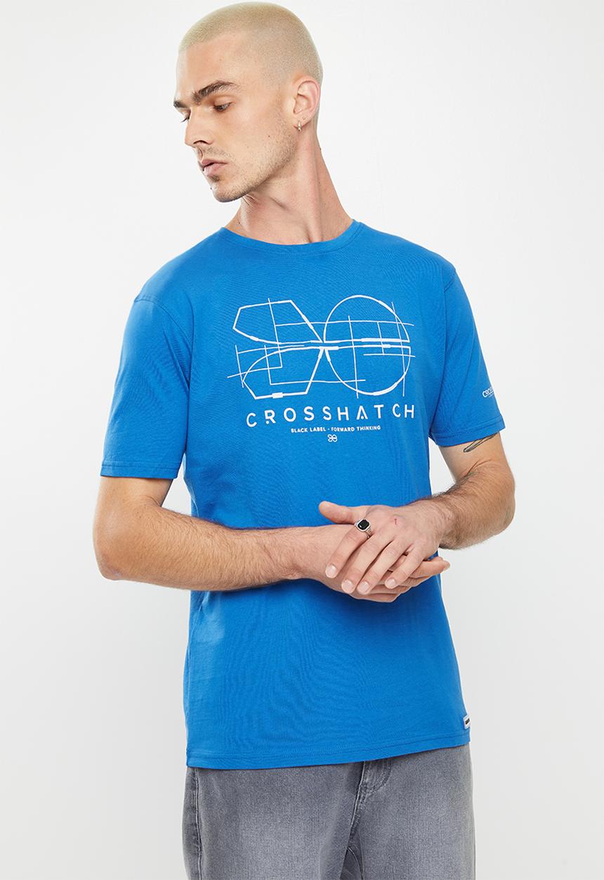 Crosshatch - Fellamere ch reflective symbol print crew tee - blue