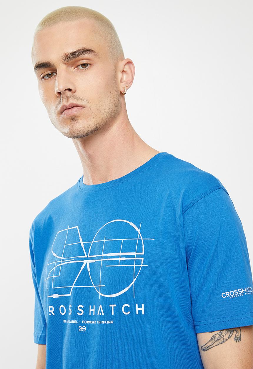 Crosshatch - Fellamere ch reflective symbol print crew tee - blue