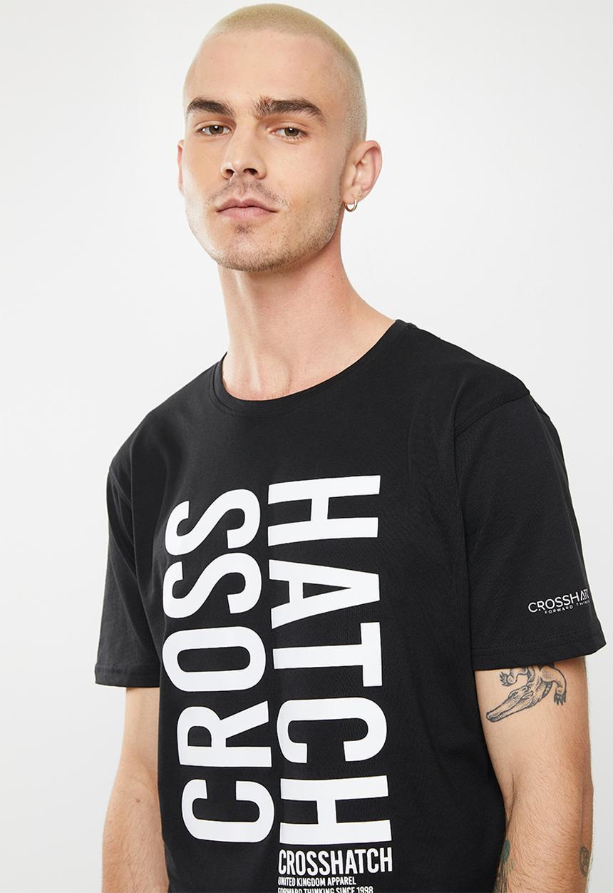 Crosshatch - Flambore ch raised ink sideways printed  crew tee - black