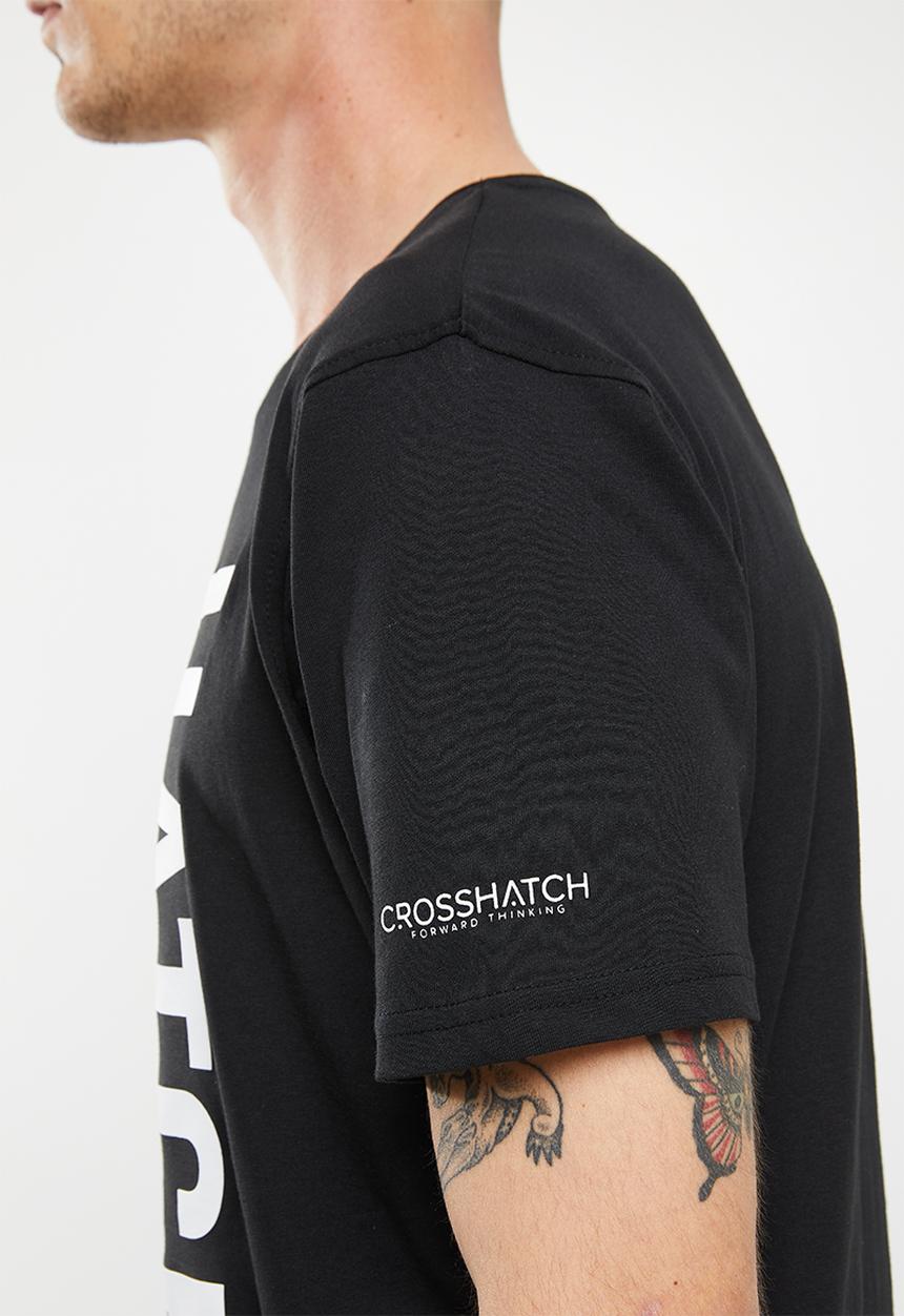 Crosshatch - Flambore ch raised ink sideways printed  crew tee - black