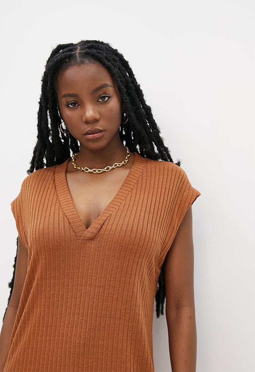 Superbalist - V-neck open back midi - carob brown