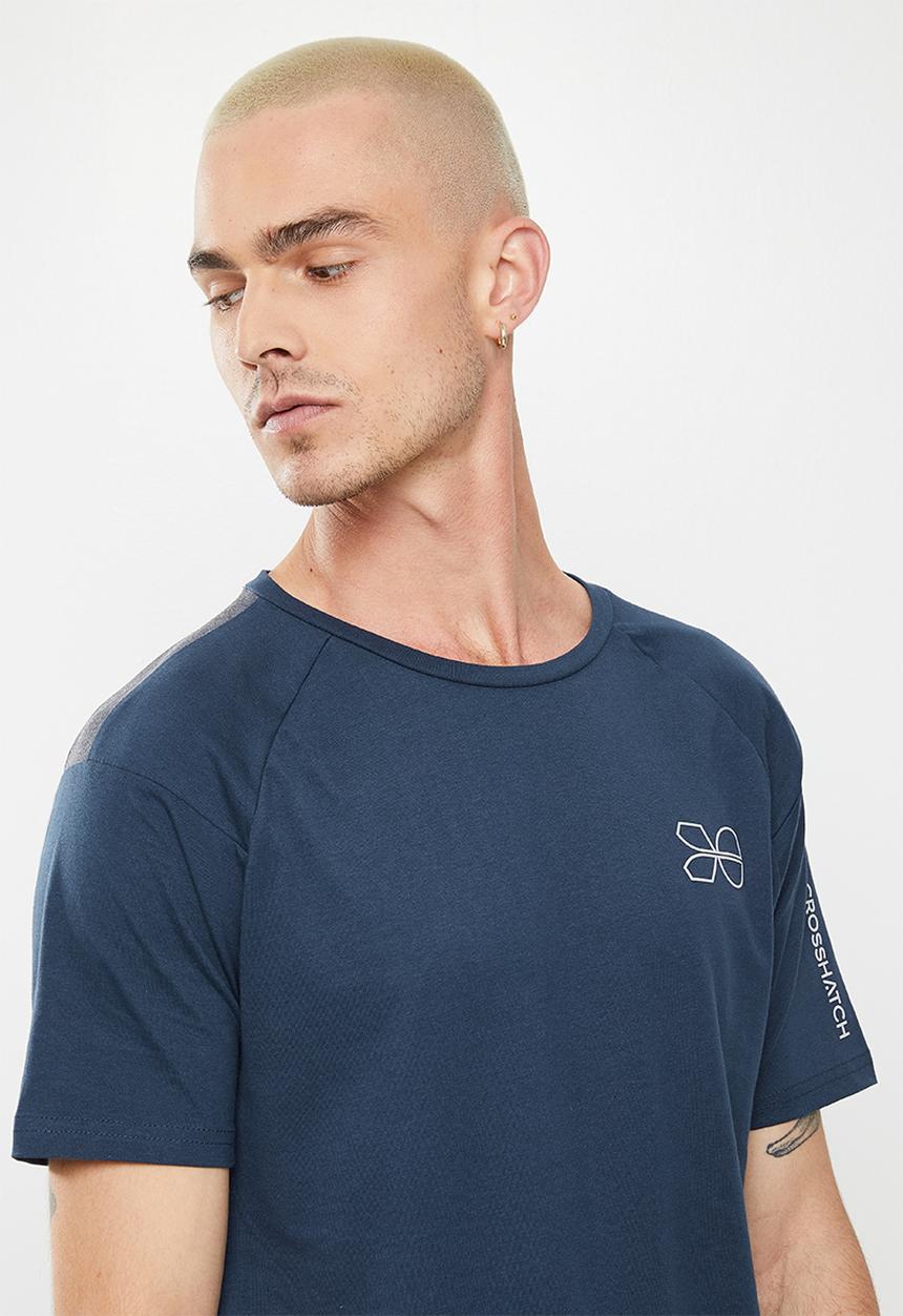 Crosshatch - Helston ch panel & print tee - navy
