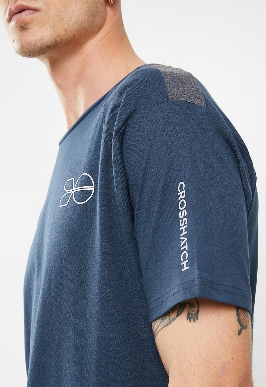 Crosshatch - Helston ch panel & print tee - navy