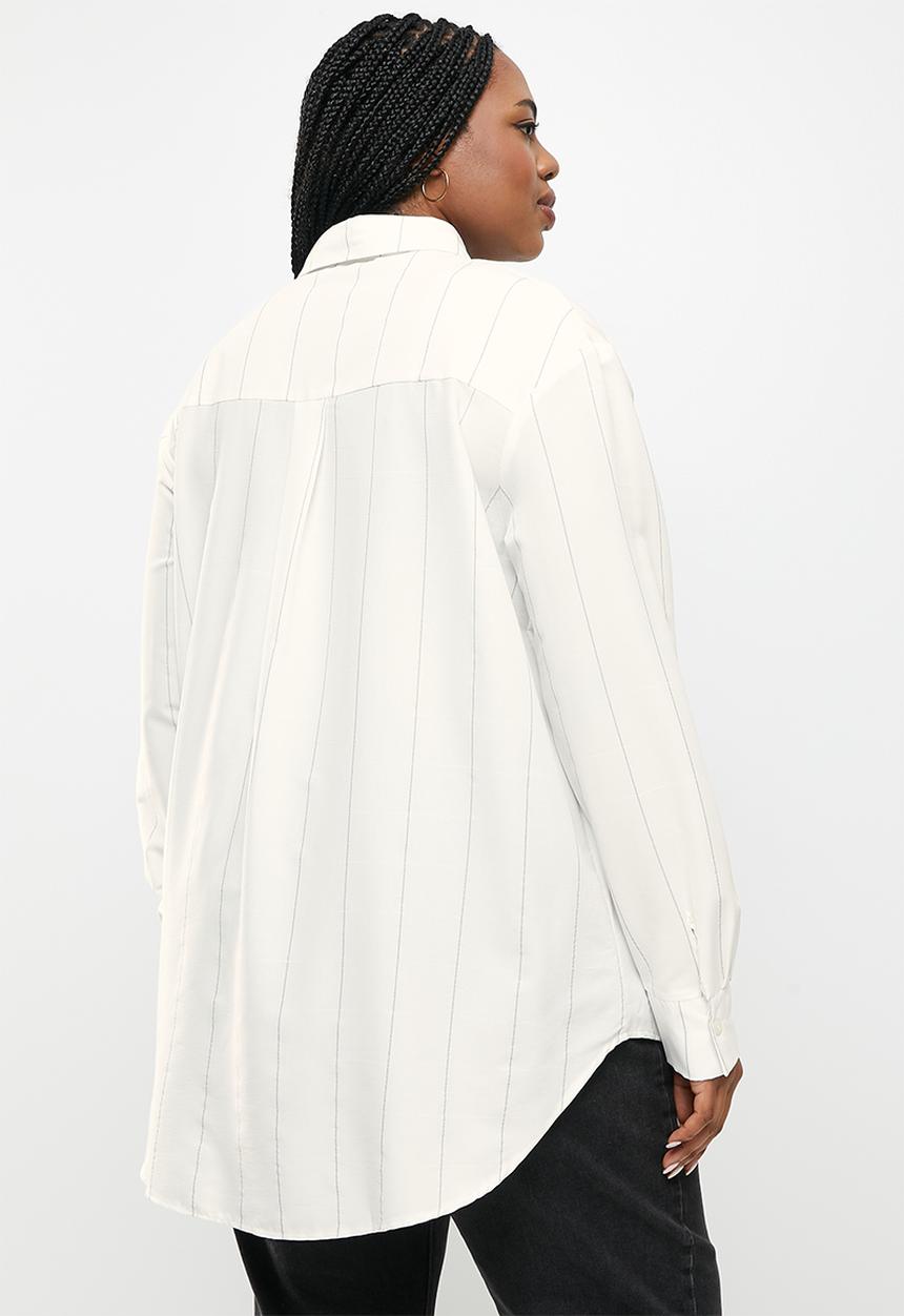 Me&B - Plus high collar shirt - stripe