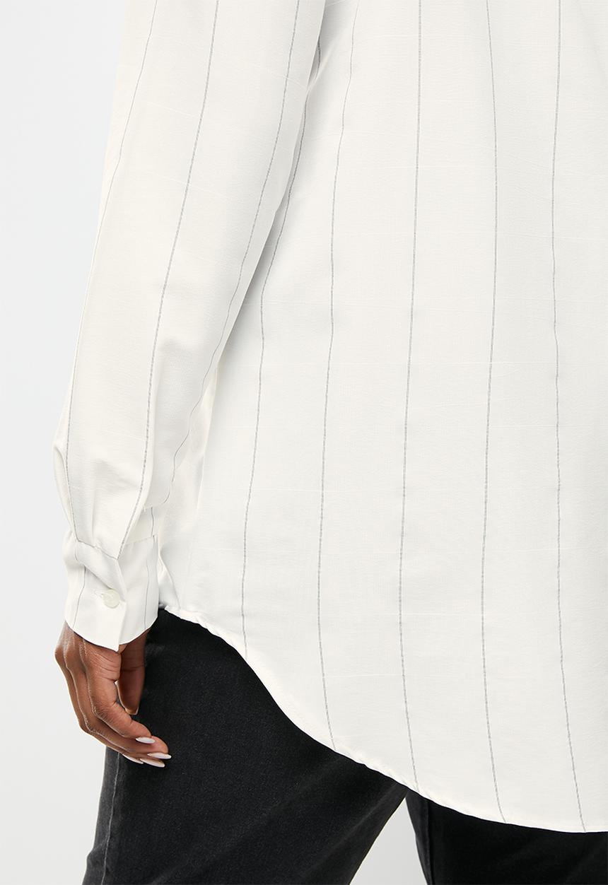 Me&B - Plus high collar shirt - stripe