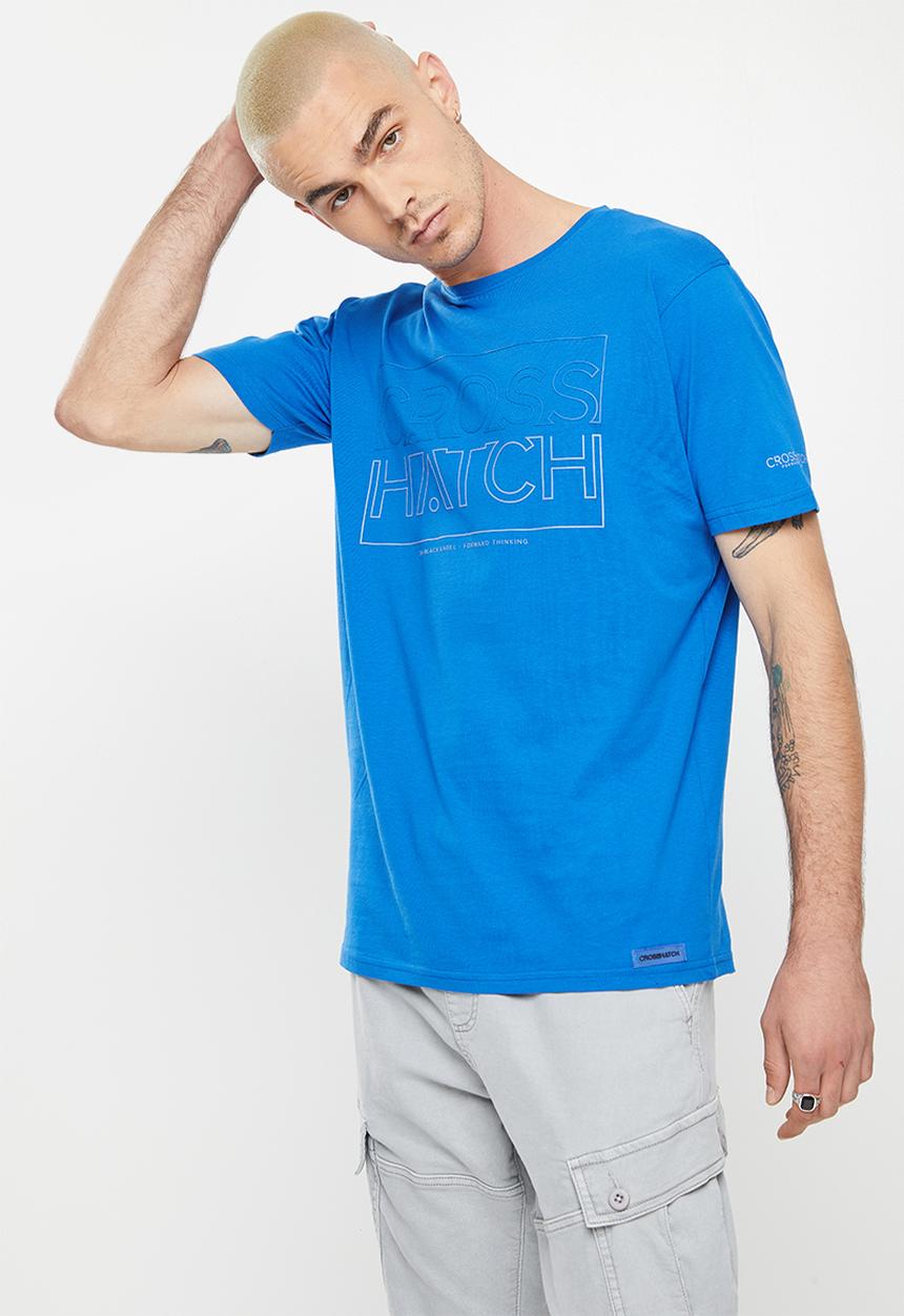 Crosshatch - Slandlike ch raised ink printed  crew tee - blue