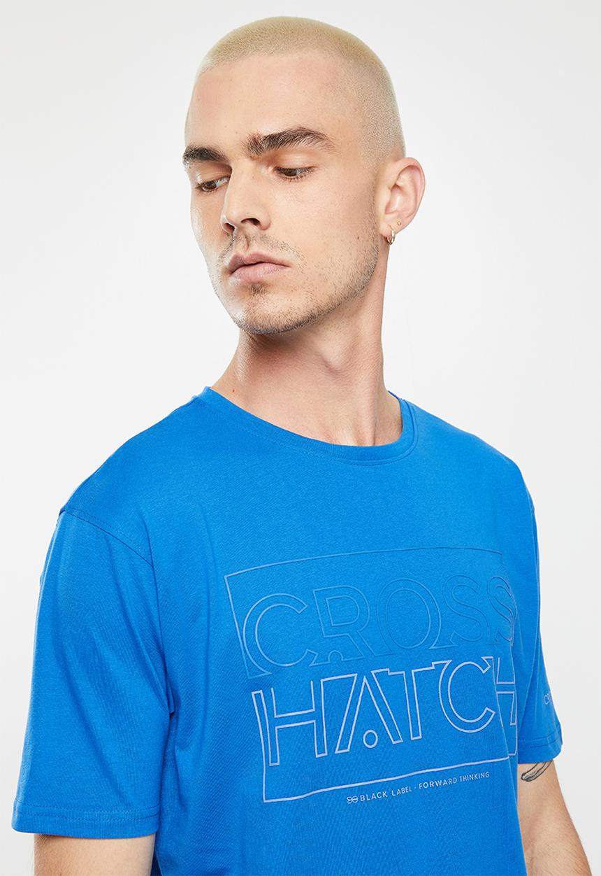 Crosshatch - Slandlike ch raised ink printed  crew tee - blue