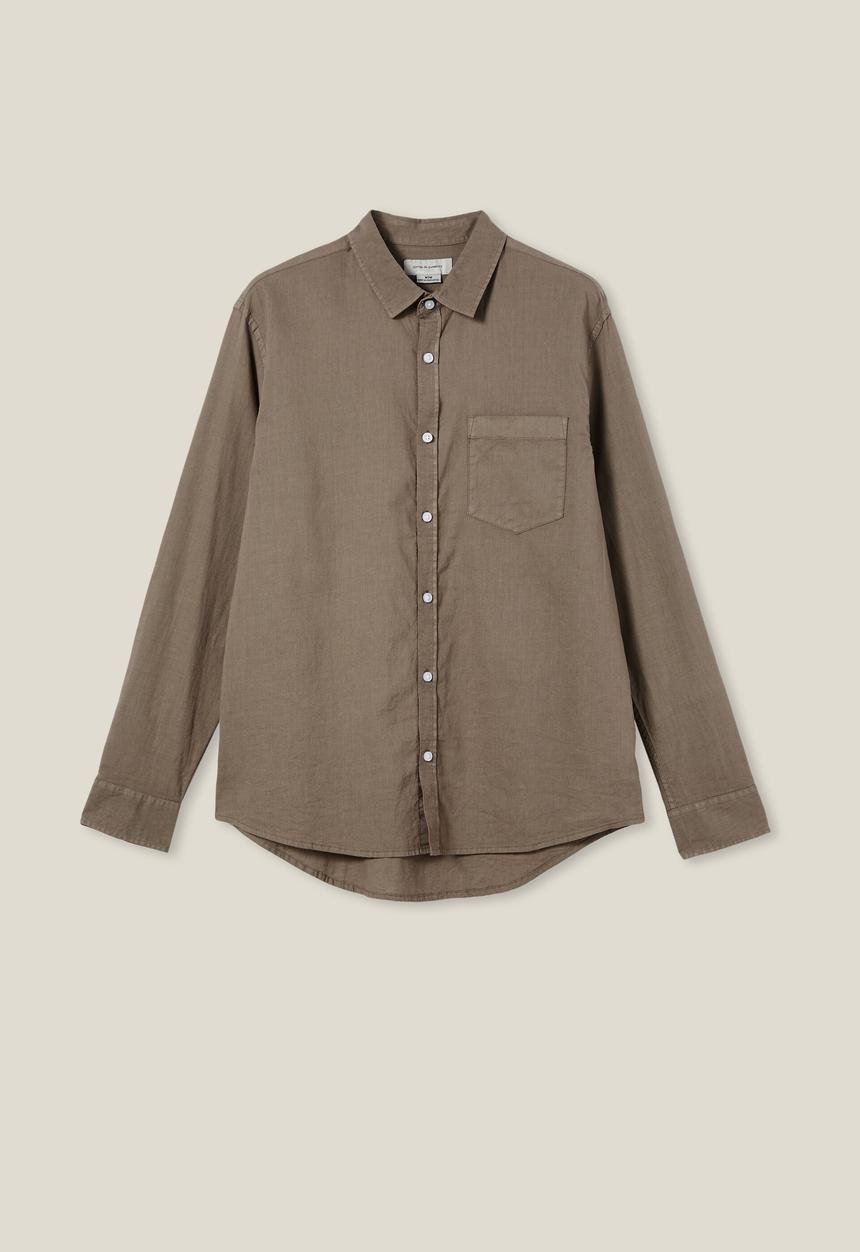 Cotton On - Ashby long sleeve shirt - mushroom