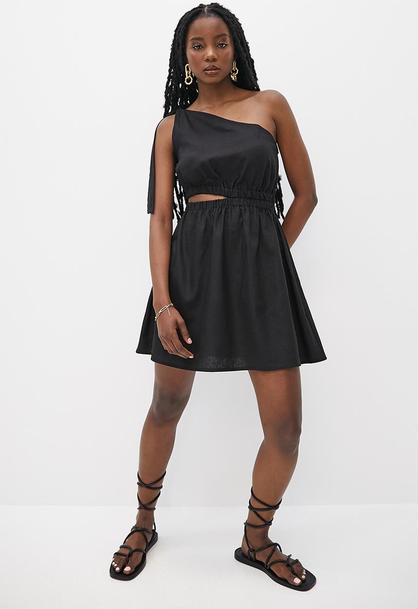 VELVET - Asym mini fit and flare dress with cut out - black