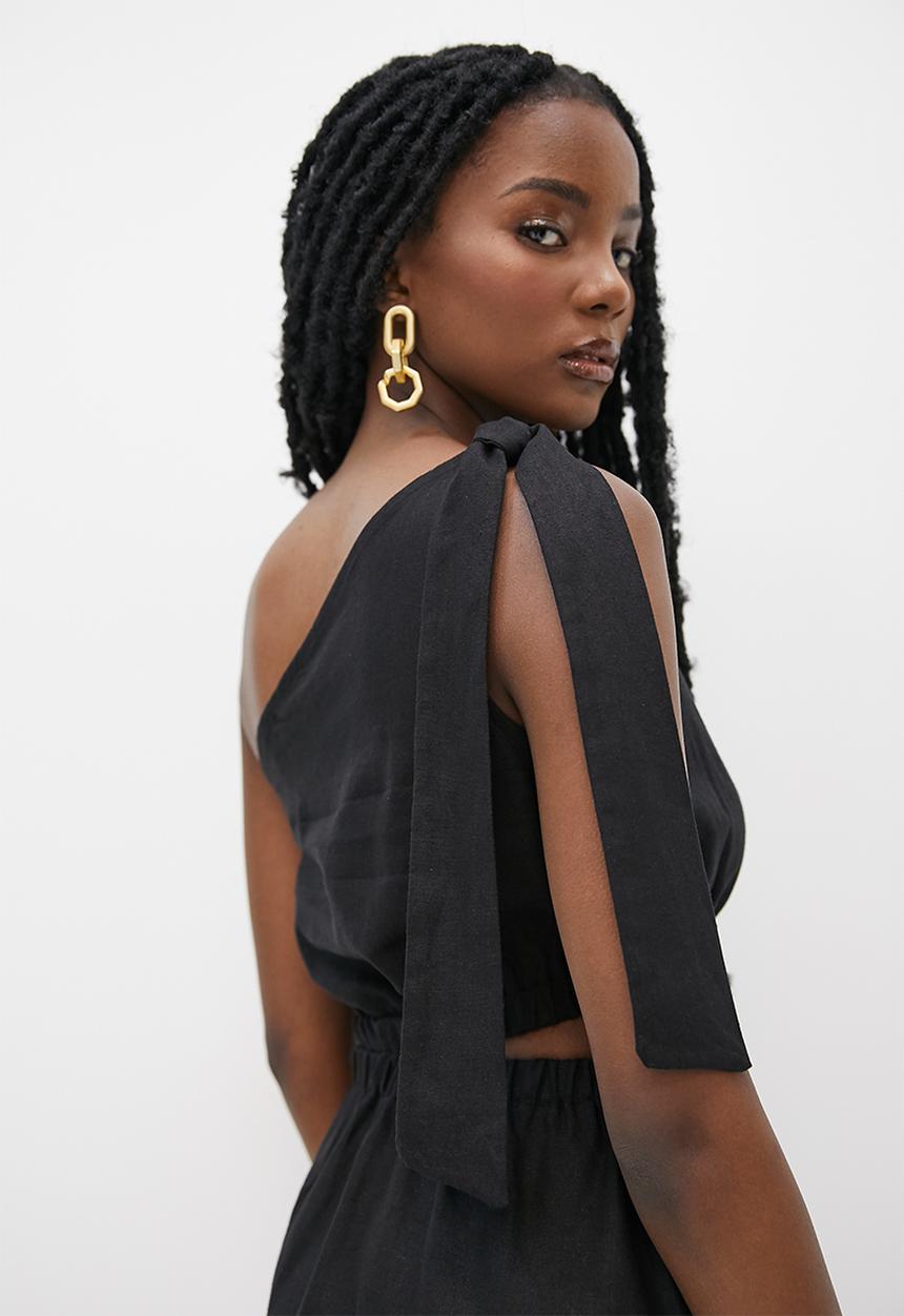 VELVET - Asym mini fit and flare dress with cut out - black