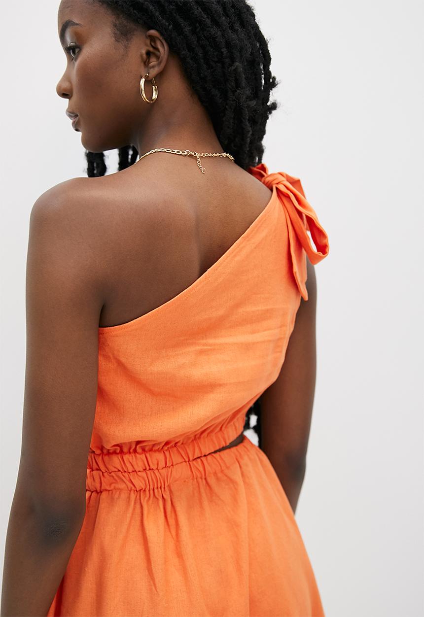 VELVET - Asym mini fit and flare dress with cut out - orange
