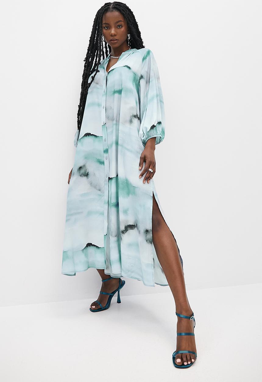 VELVET - Printed button through kaftan midi dress - watercolour