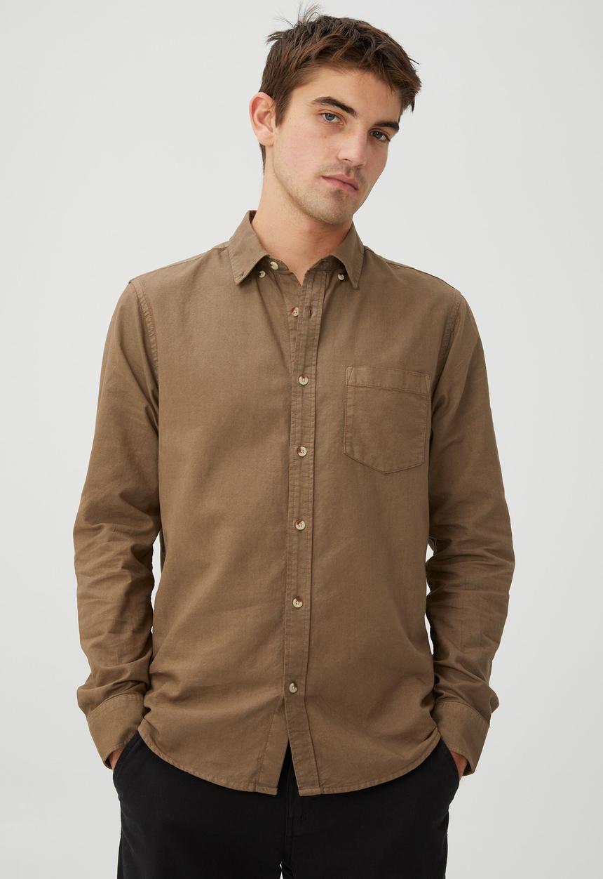 Cotton On - Mayfair long sleeve shirt - vintage washed chocolate