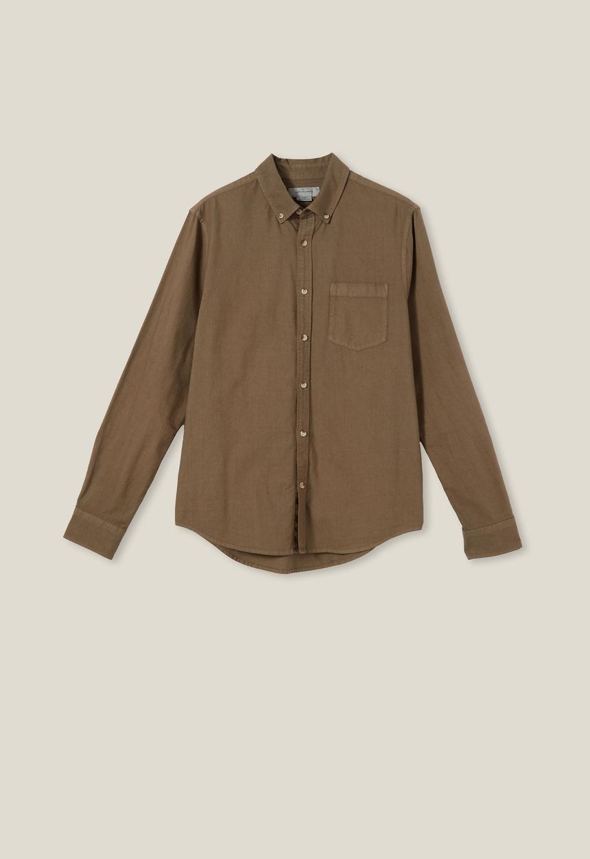 Cotton On - Mayfair long sleeve shirt - vintage washed chocolate