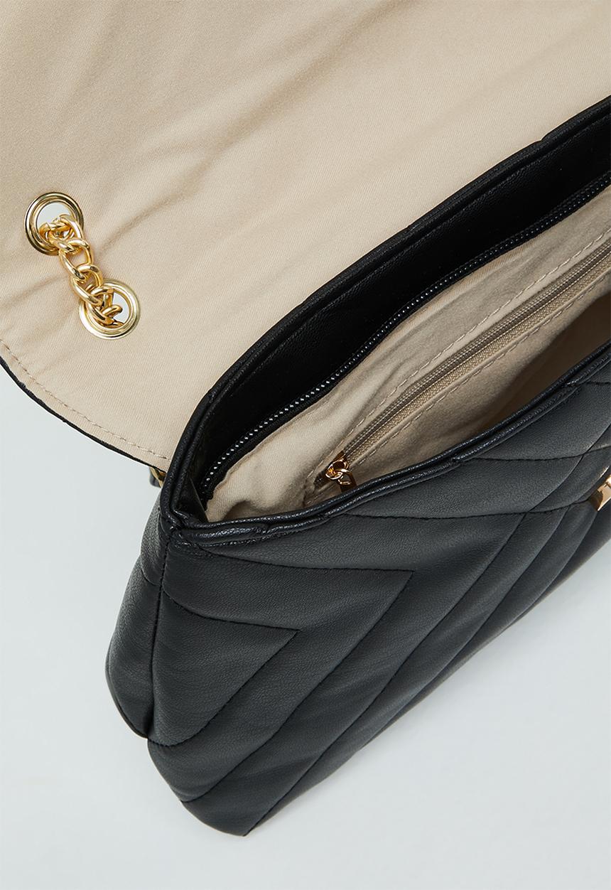Pierre Cardin - Nandi flapover quilt shoulder bag - black