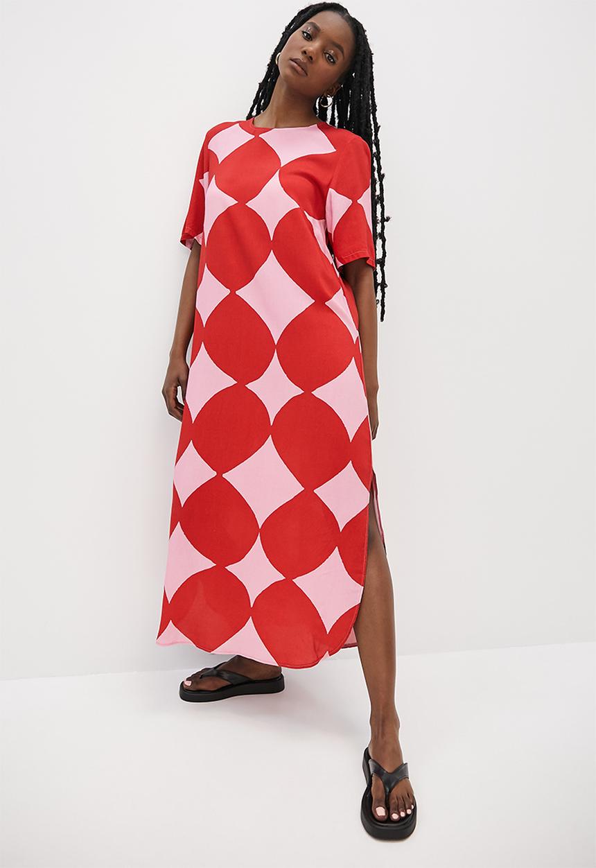 Superbalist - Woven tee dress - red & pink 