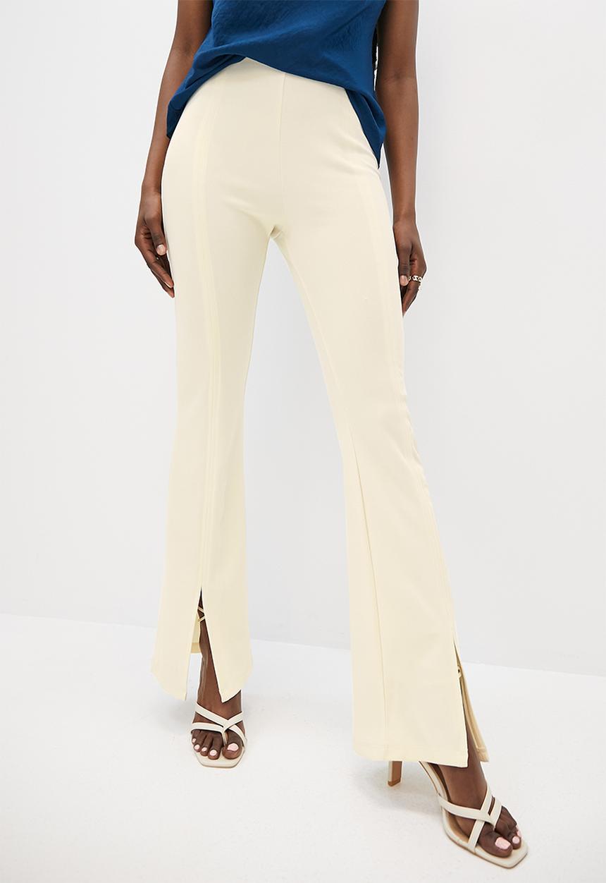 VELVET - Kickflare split hem ankle grazer pants - ecru