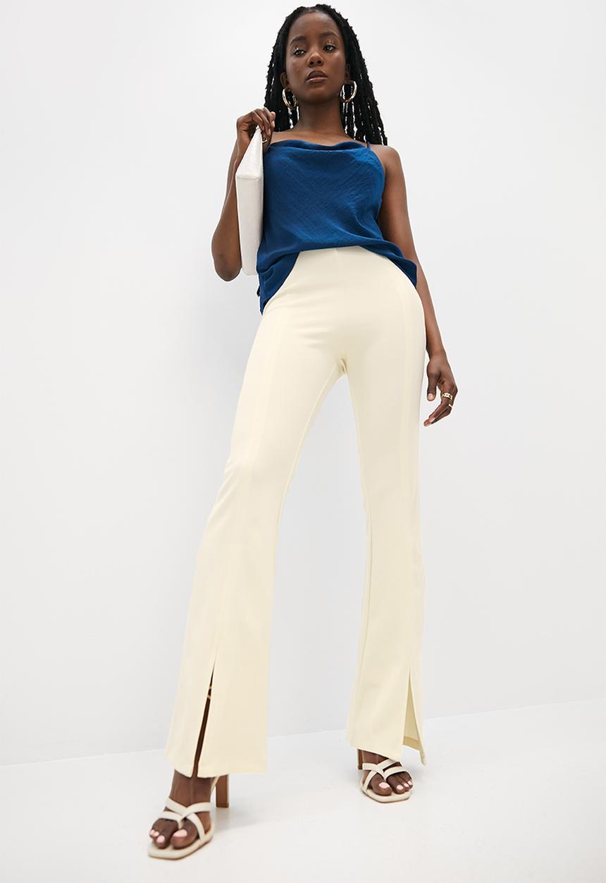 VELVET - Kickflare split hem ankle grazer pants - ecru