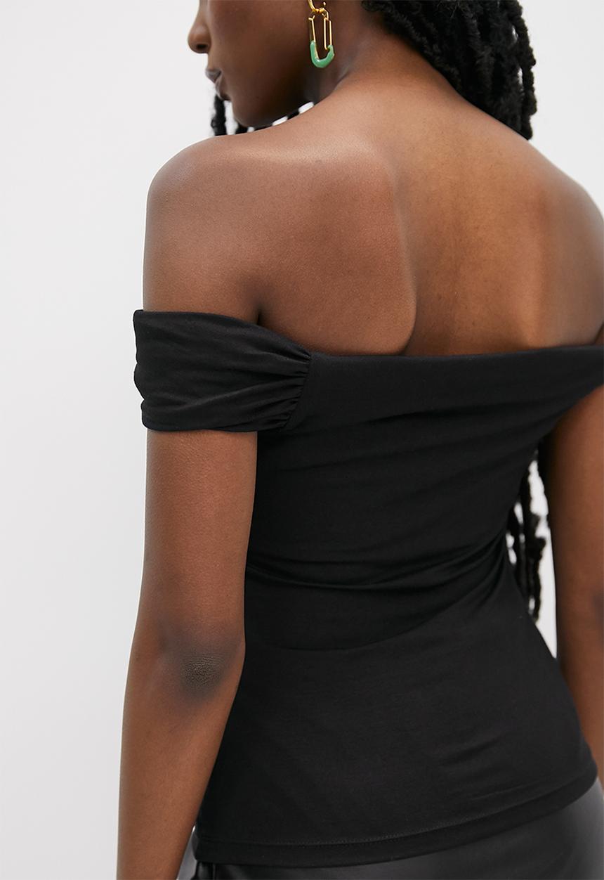 VELVET - Off shoulder ruched top - black