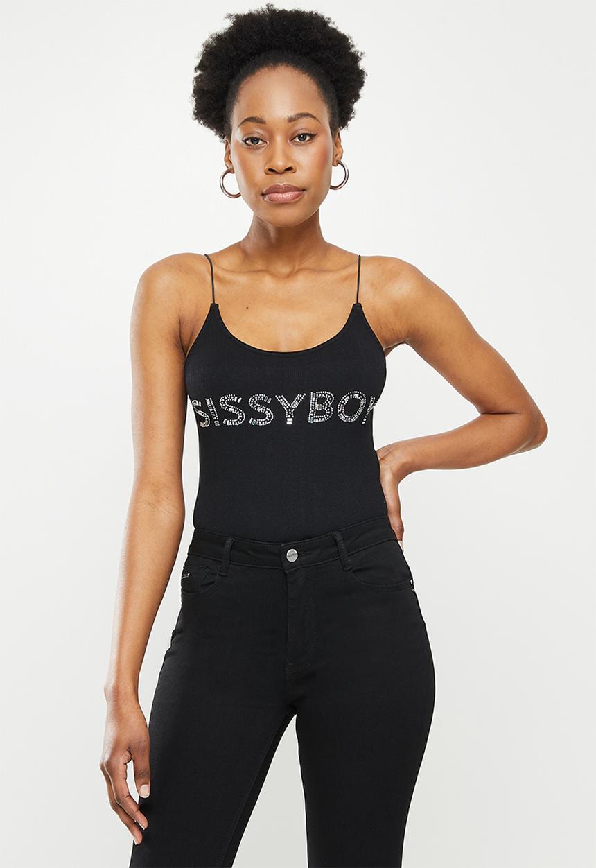 SISSY BOY - Seamless bodysuit with bling logo - black