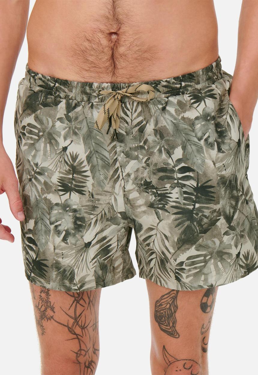 Only & Sons - Ted swim flower shorts - canteen