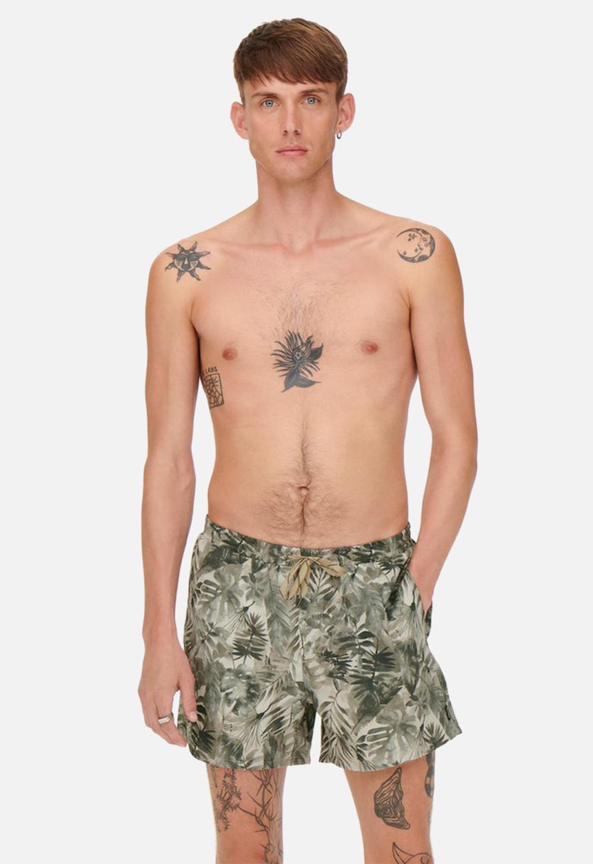 Only & Sons - Ted swim flower shorts - canteen
