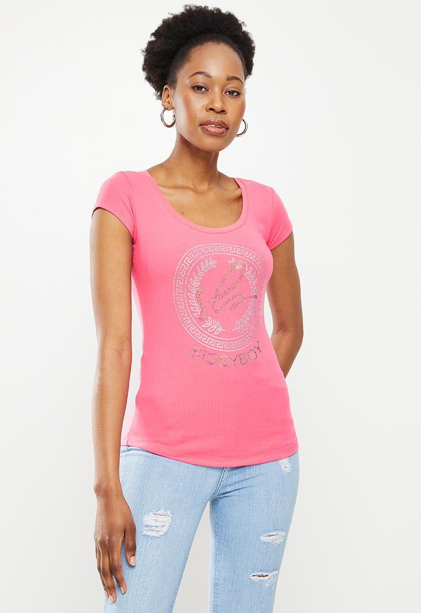 SISSY BOY - Logo top with cap sleeves - cerise