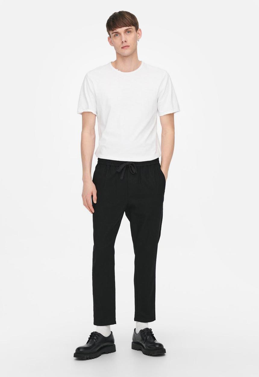 Only & Sons - Linus crop linen mix pants - black