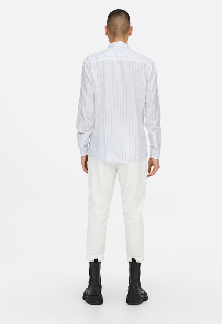 Only & Sons - Caiden stripe linen shirt - white