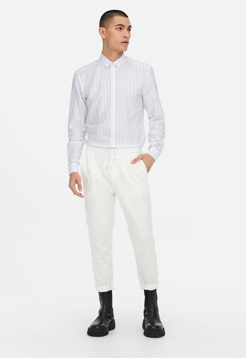 Only & Sons - Caiden stripe linen shirt - white