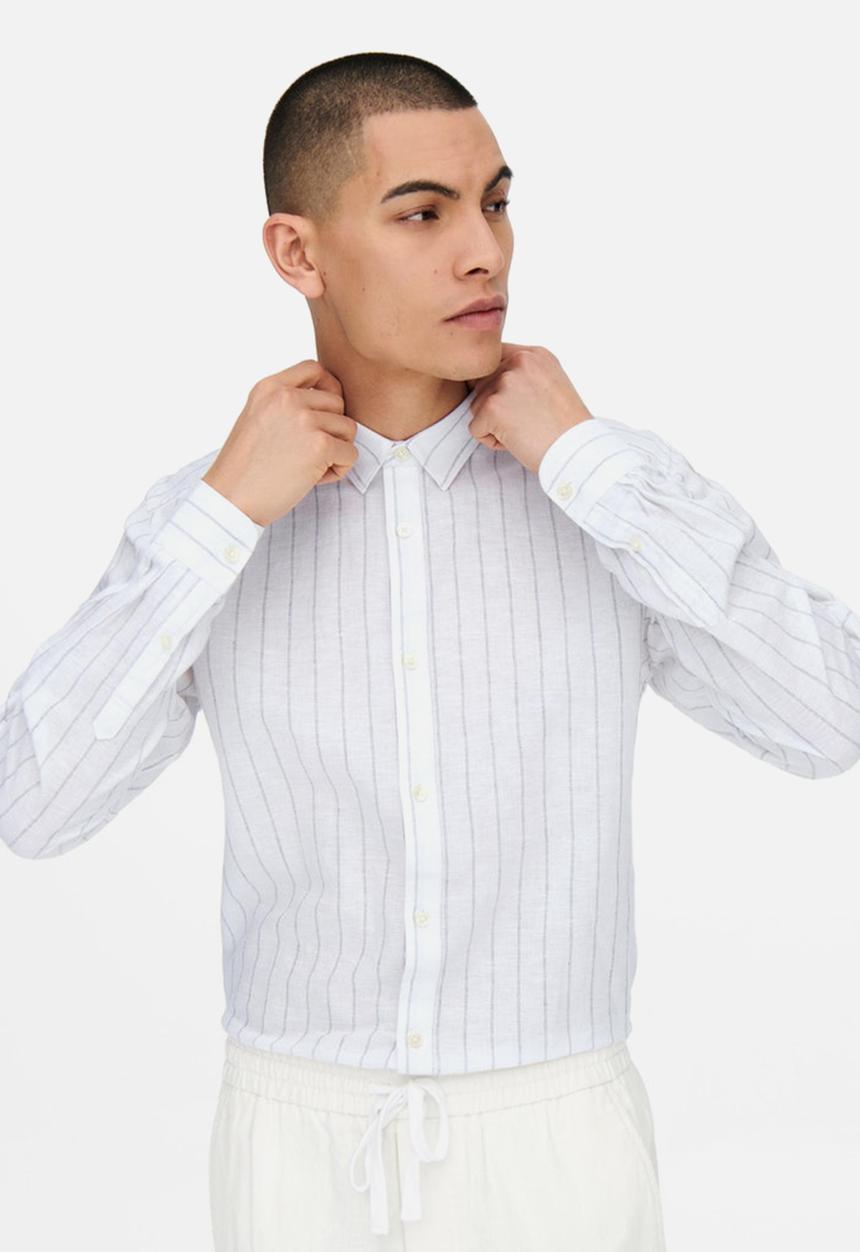 Only & Sons - Caiden stripe linen shirt - white