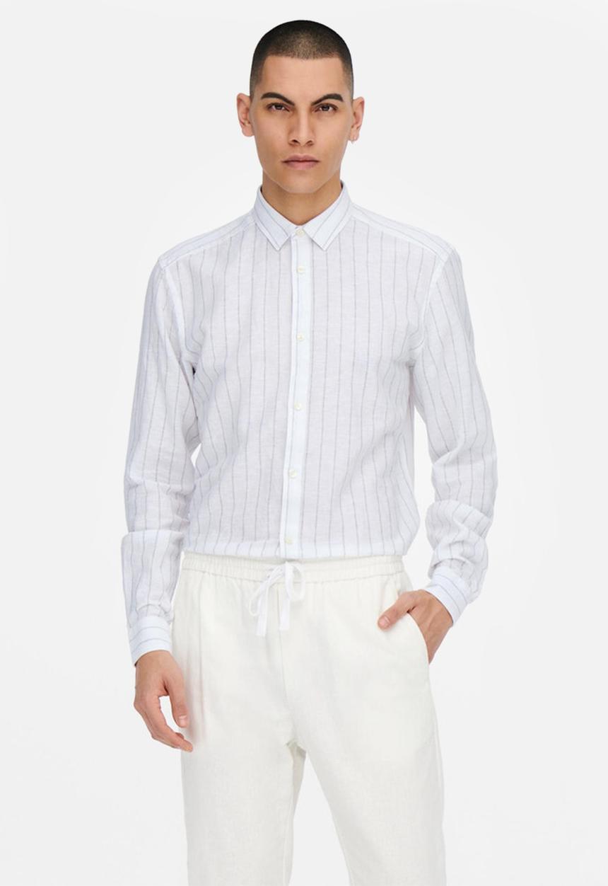 Only & Sons - Caiden stripe linen shirt - white