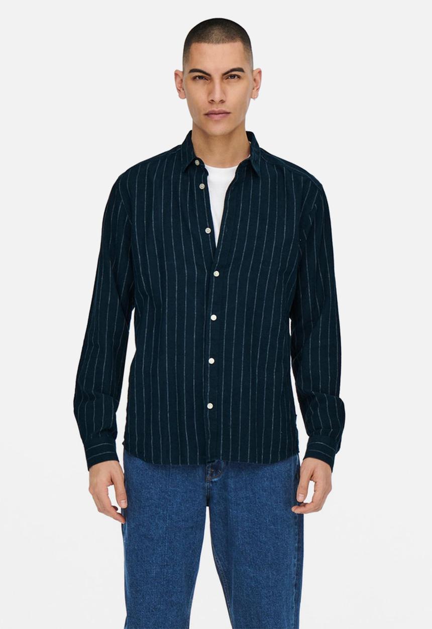 Only & Sons - Caiden stripe linen shirt - dark navy