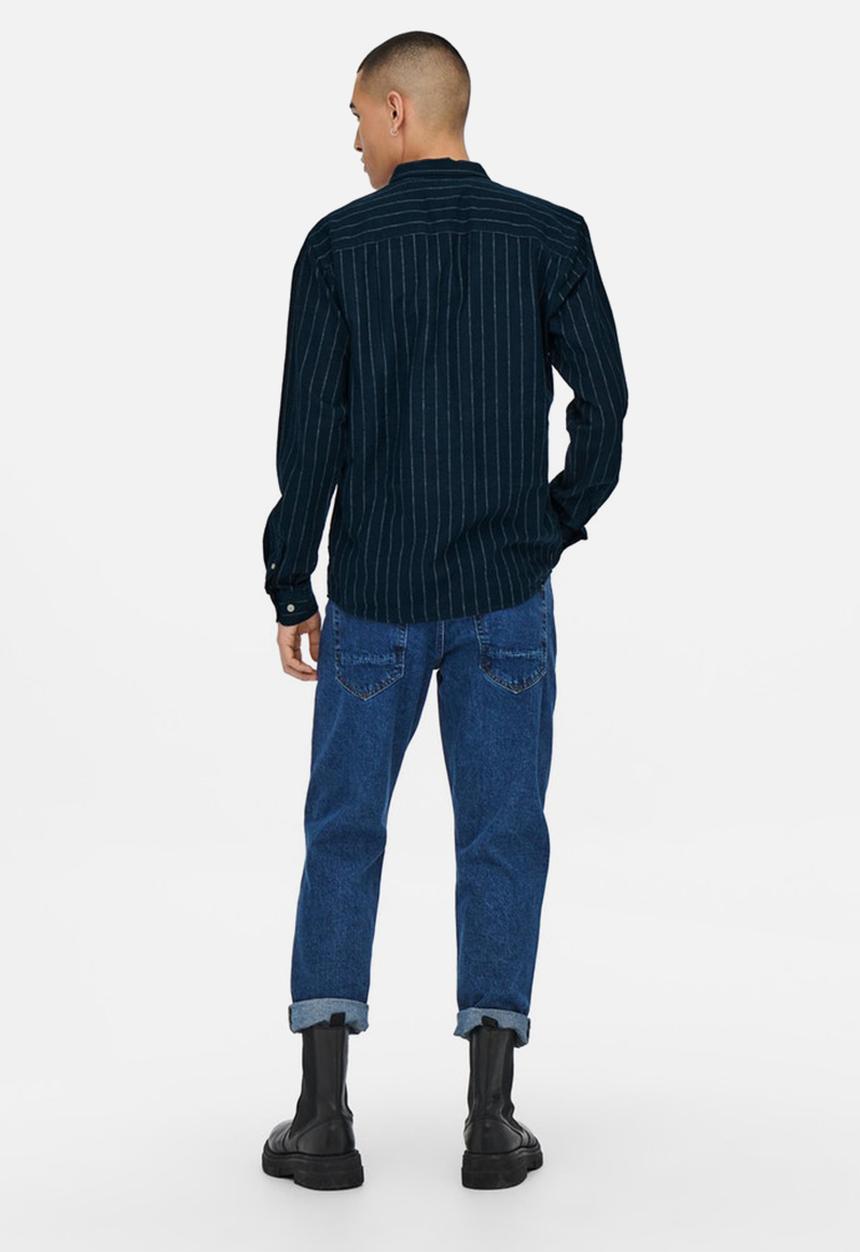 Only & Sons - Caiden stripe linen shirt - dark navy