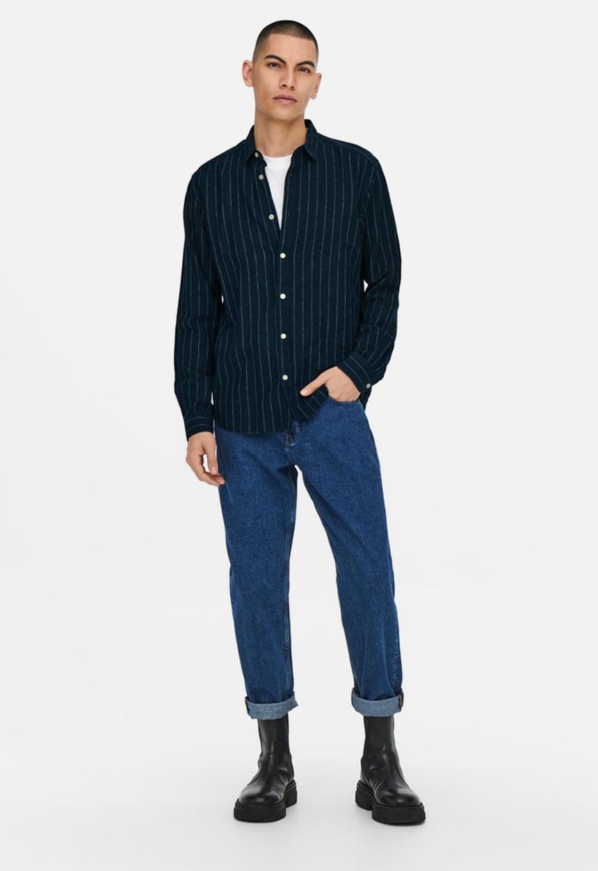 Only & Sons - Caiden stripe linen shirt - dark navy