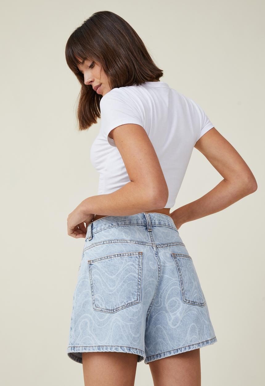 Cotton On - A-line denim short - bleach waves