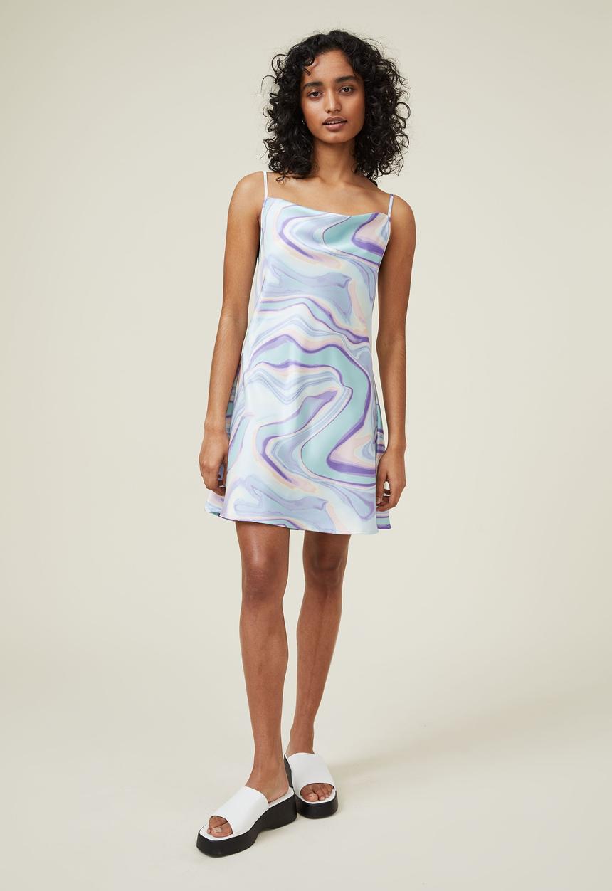 Cotton On - Amalfi cowl mini dress - danni digital haze joy blue