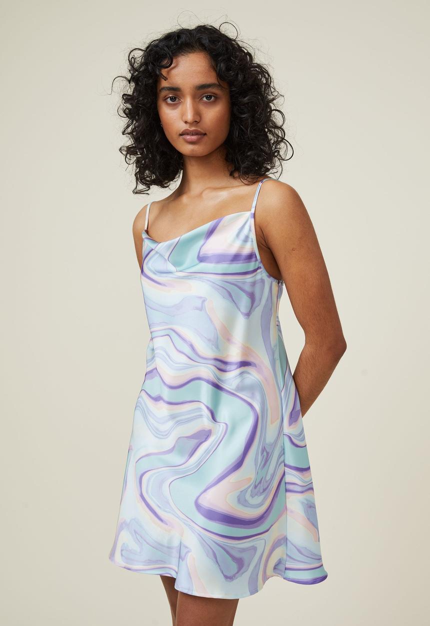 Cotton On - Amalfi cowl mini dress - danni digital haze joy blue