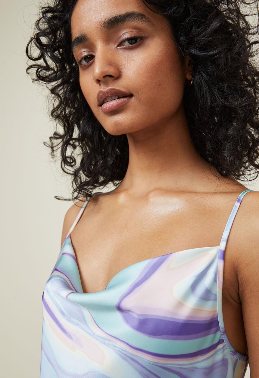 Cotton On - Amalfi cowl mini dress - danni digital haze joy blue