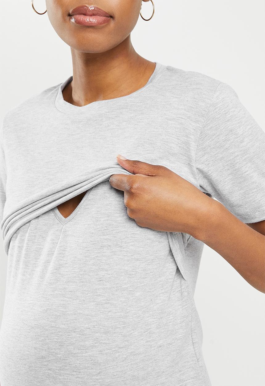 edit Maternity - Maternity double layer nursing tee - grey melange