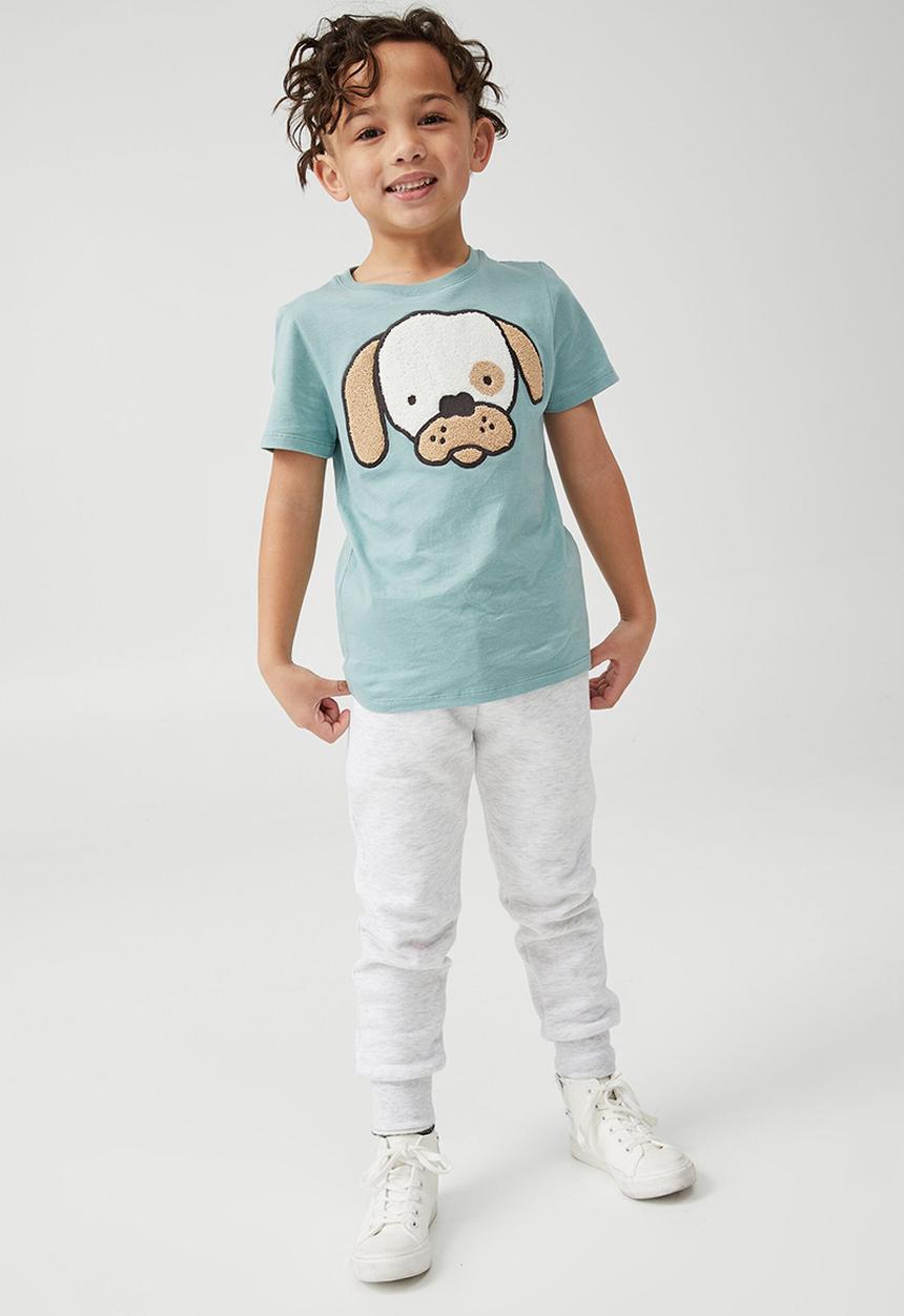 Cotton On - Stevie short sleeve embellished tee - rusty aqua/boucle puppy