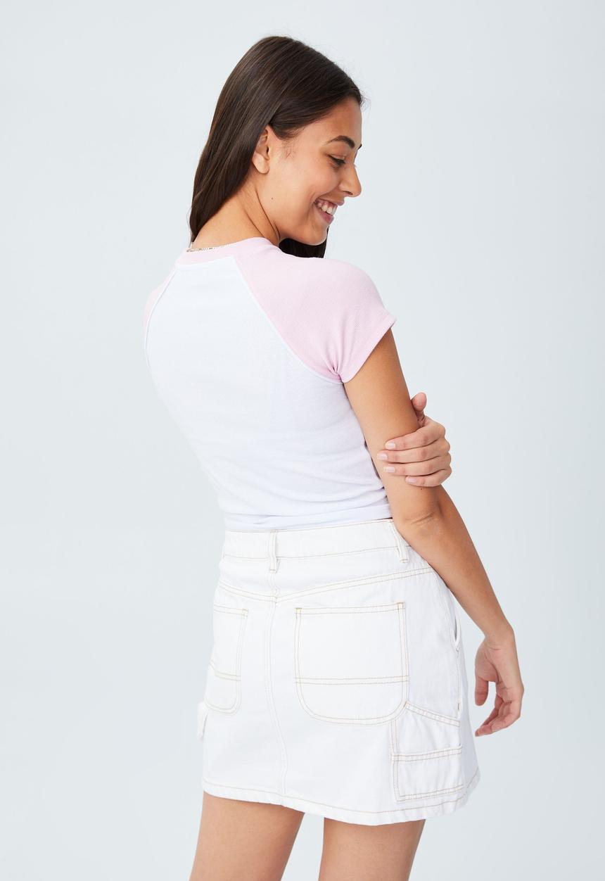 Cotton On - Amber raglan short sleeve tee - white smokey pink